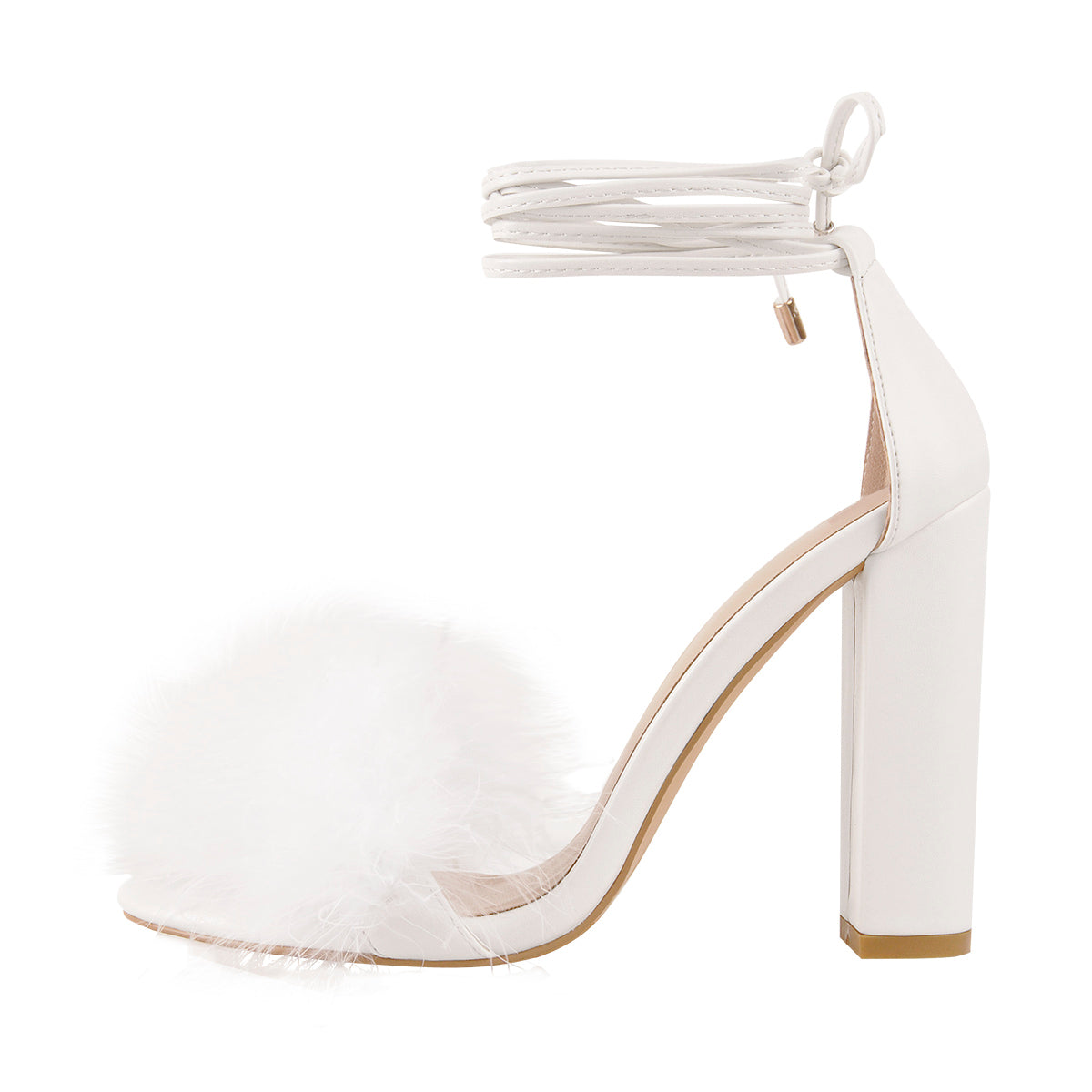 Fluffy Feather Chunky High Heel Sandals