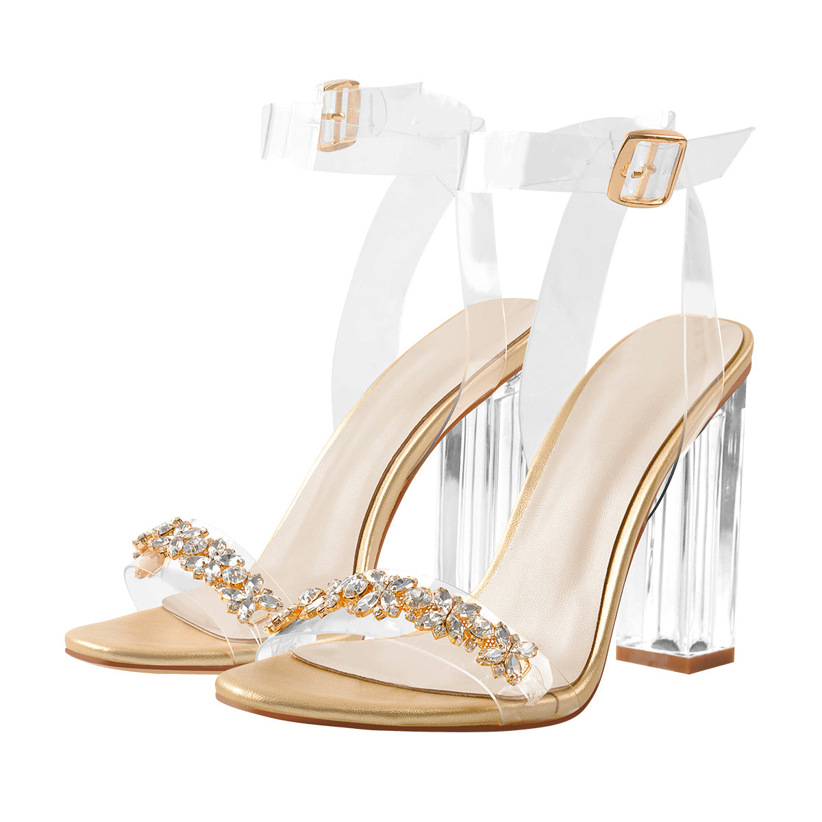 Clear Ankle Strap Perspex Rose Gold High Heel Sandals