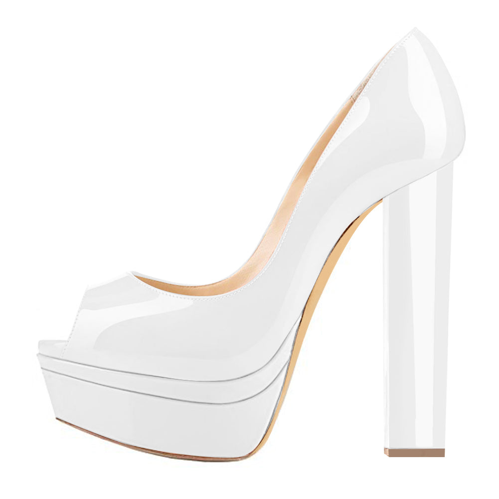 Classic White Peep Toe Platform Pumps