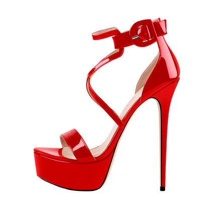 Patent Leather Platform Cross-tied Stiletto Sandals