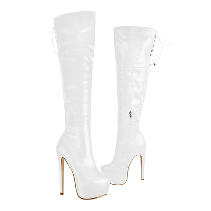 Faux Leather Platform High Heels Thigh High Boots