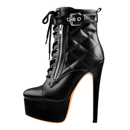 Platform Lace Up Ankle Strap Buckle Zip Stiletto High Heels Boots