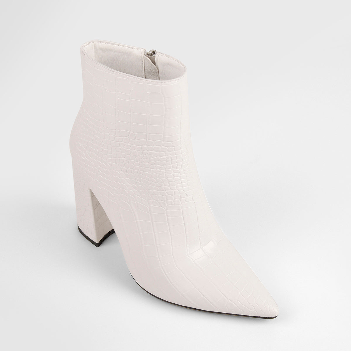 White Stone Pointed Toe Ankle Zipper Boots