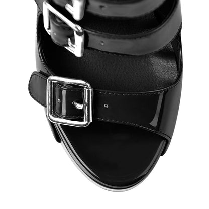 Five Buckle Strap Chunky Heels Sandals Boots