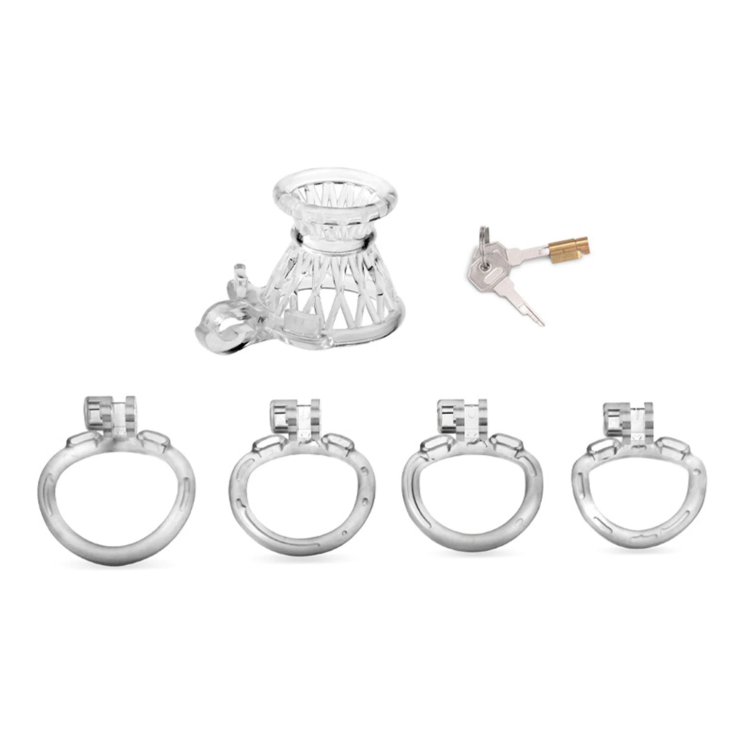 Inverted Chastity Cage With 4 Size Cock Rings