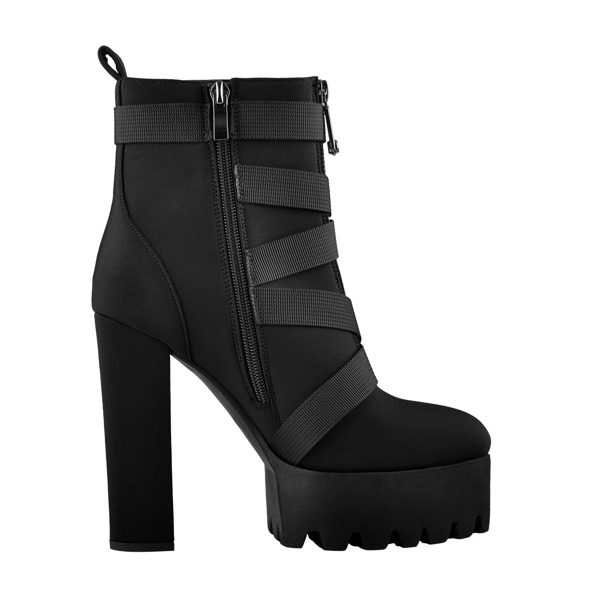 Platform Round Toe Zipper Strap Chunky High Heels Ankle Boots