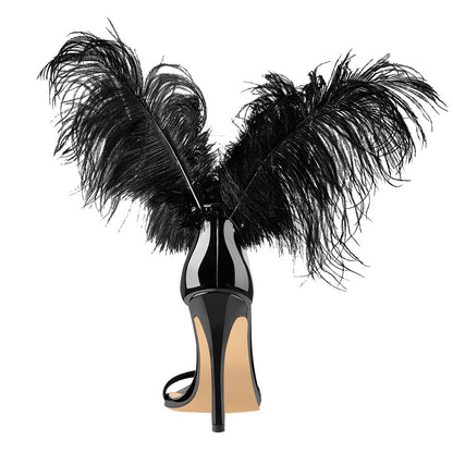 Open Toe Feather Back Lace Up Stiletto Heel Sandals