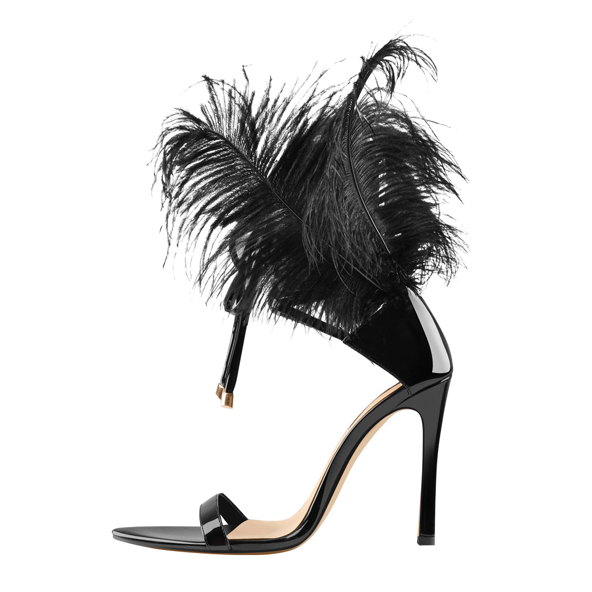 Open Toe Feather Back Lace Up Stiletto Heel Sandals