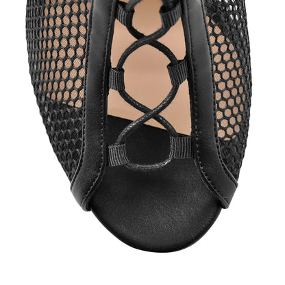 Chunky Heel Peep Toe Lace Up Mesh Ankle Booties Sandals