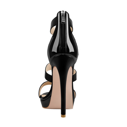 Black Ankle Zip Platform Stiletto Band Sandals