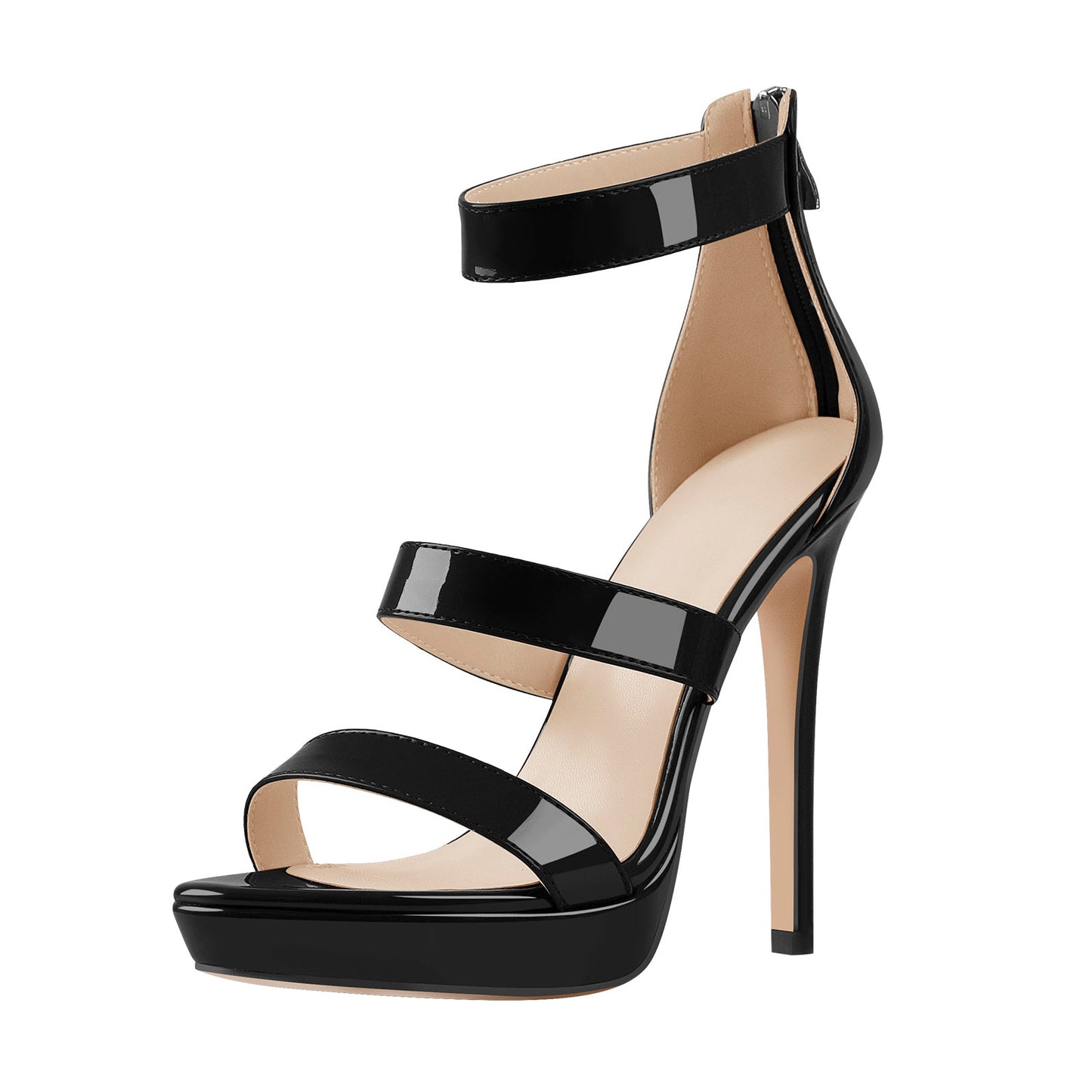 Black Ankle Zip Platform Stiletto Band Sandals