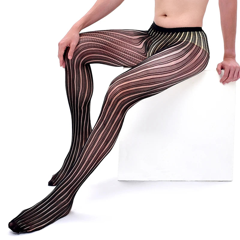 Men's Fishnet Striped Stockings