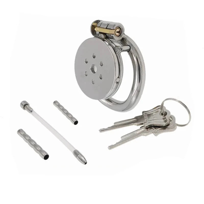 Flat Round Male Chastity Device With Catherer