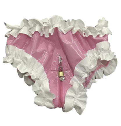 Lockable Leather Ruffle Panty Shorts