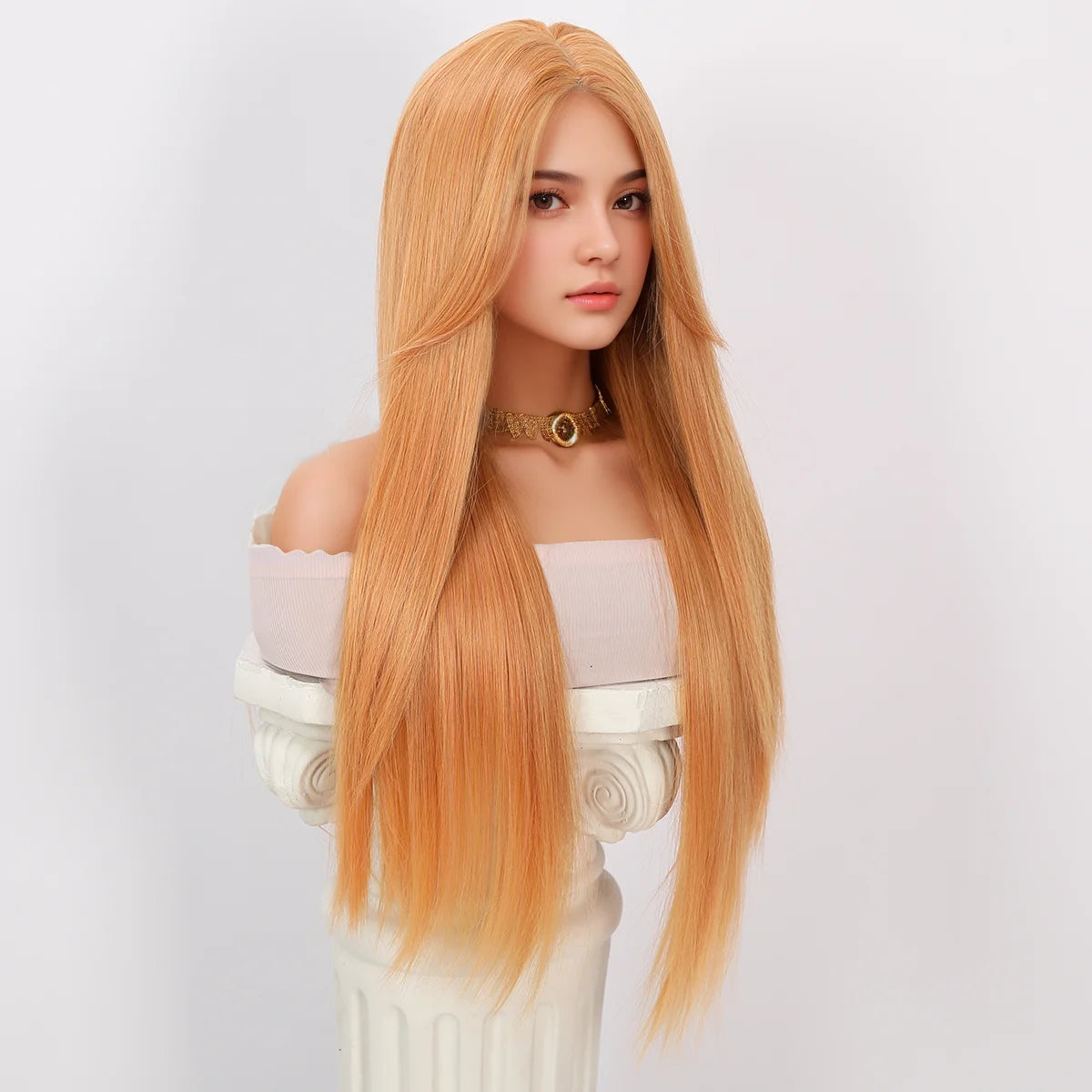 Long Orange Crossdressing Wig