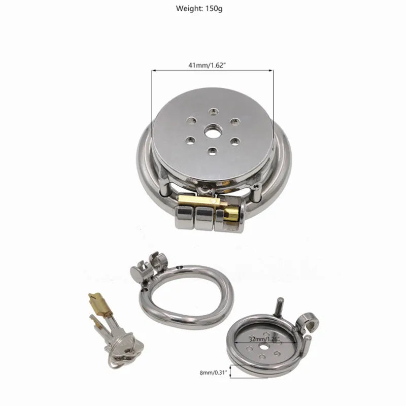 Flat Round Male Chastity Device With Catherer