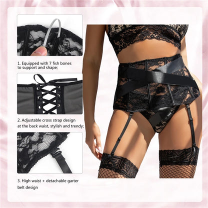 High Waist Lace Garter Belt & Thong Set