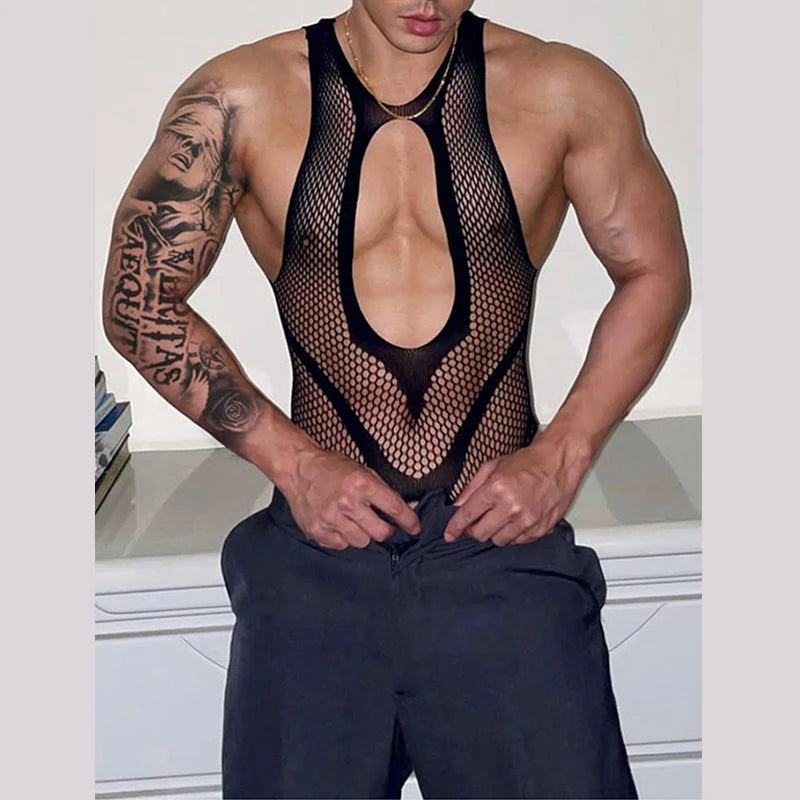 Men's Sheer Lace Body Stocking