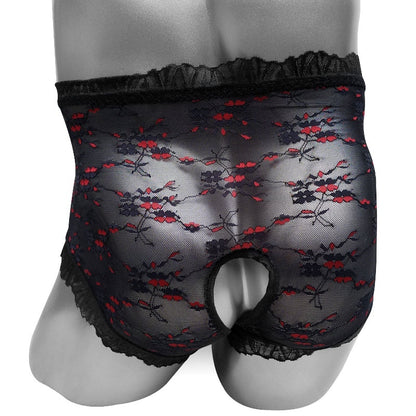 Embroidered Mesh Open Crotch Sissy Panties
