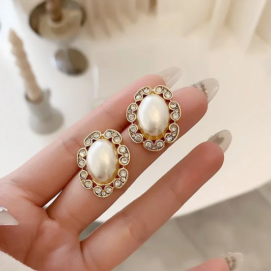 Oval Pearl Clip On Earrings