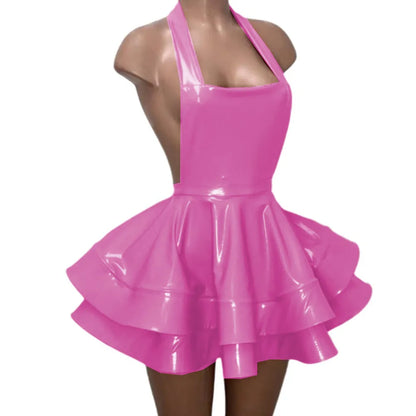 Sissy Lux Elegance: Sexy Backless Halter Sheath Double Layer Pleated Mini Dress for Men"