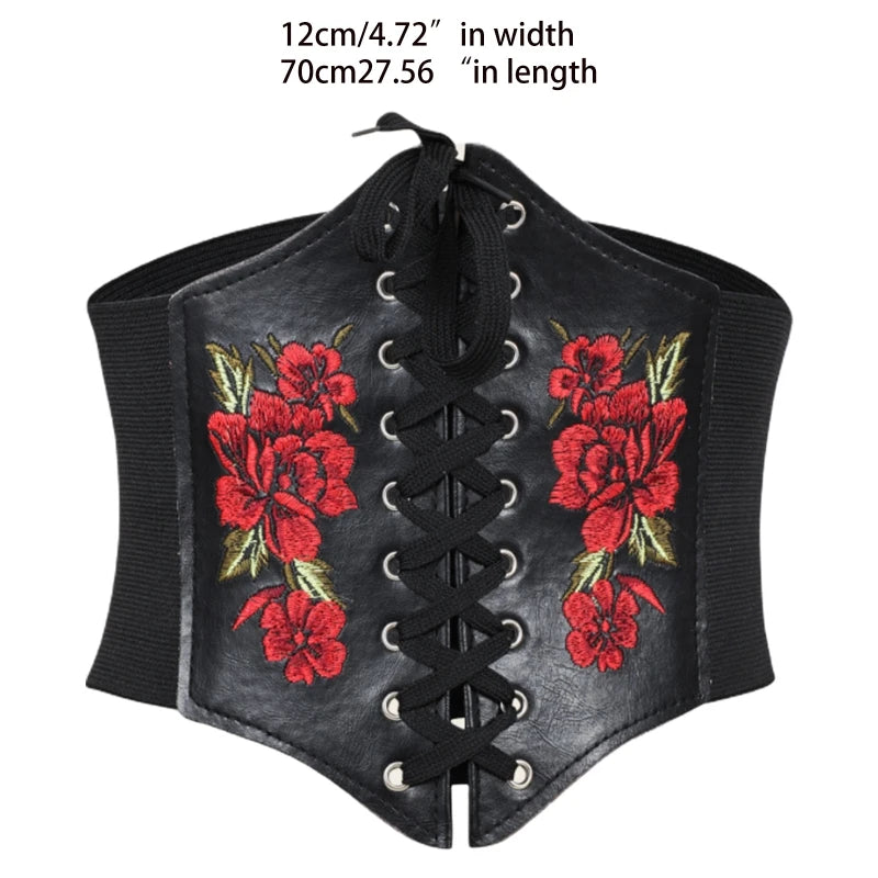 Embroidered Rose Waist Cincher