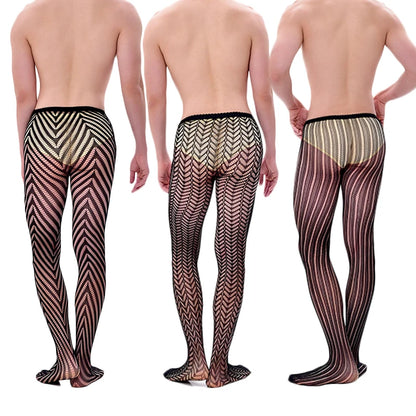 Men's Fishnet Striped Stockings