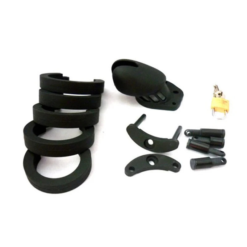 Silicone Chastity Cage with 5 Size Penis Rings