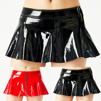 Zipper Leather Mini Skirt