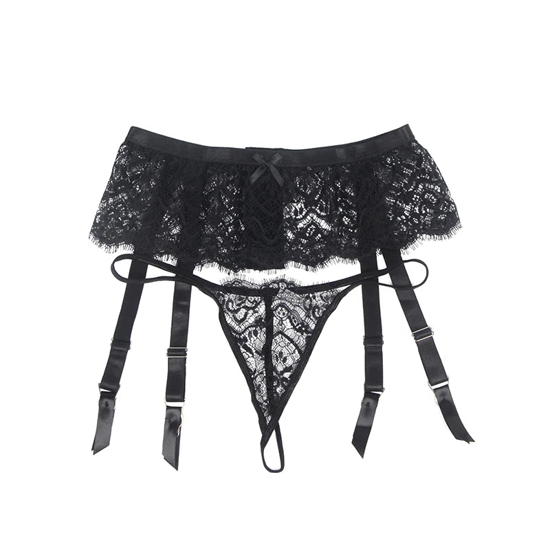 High Waist Lace Garter Belt & Thong Set