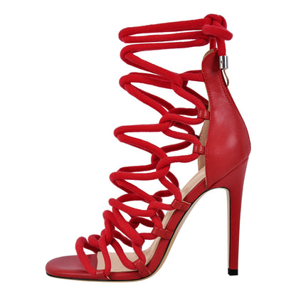 Gladiator Round Toe Lace-up Stiletto Sandals