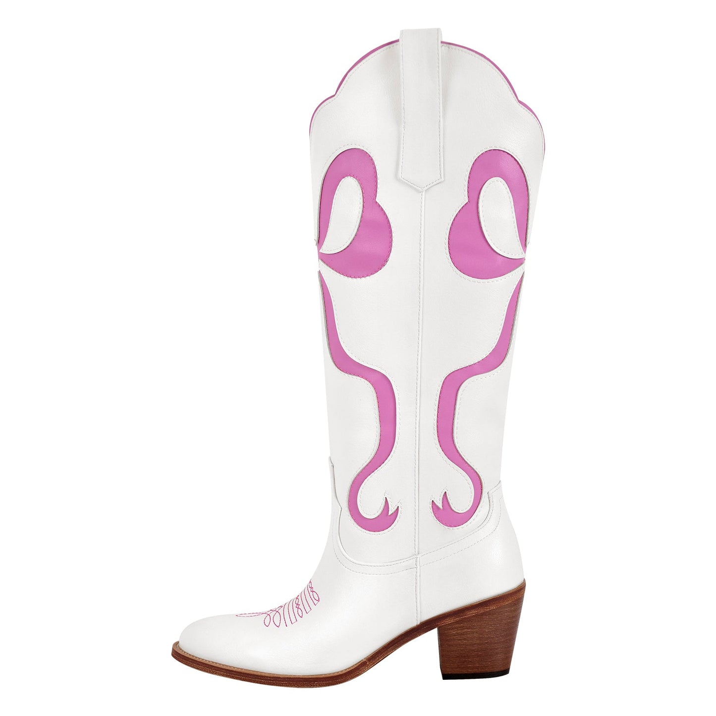 White Pointed Toe Pink Bow Knee High Western Boots