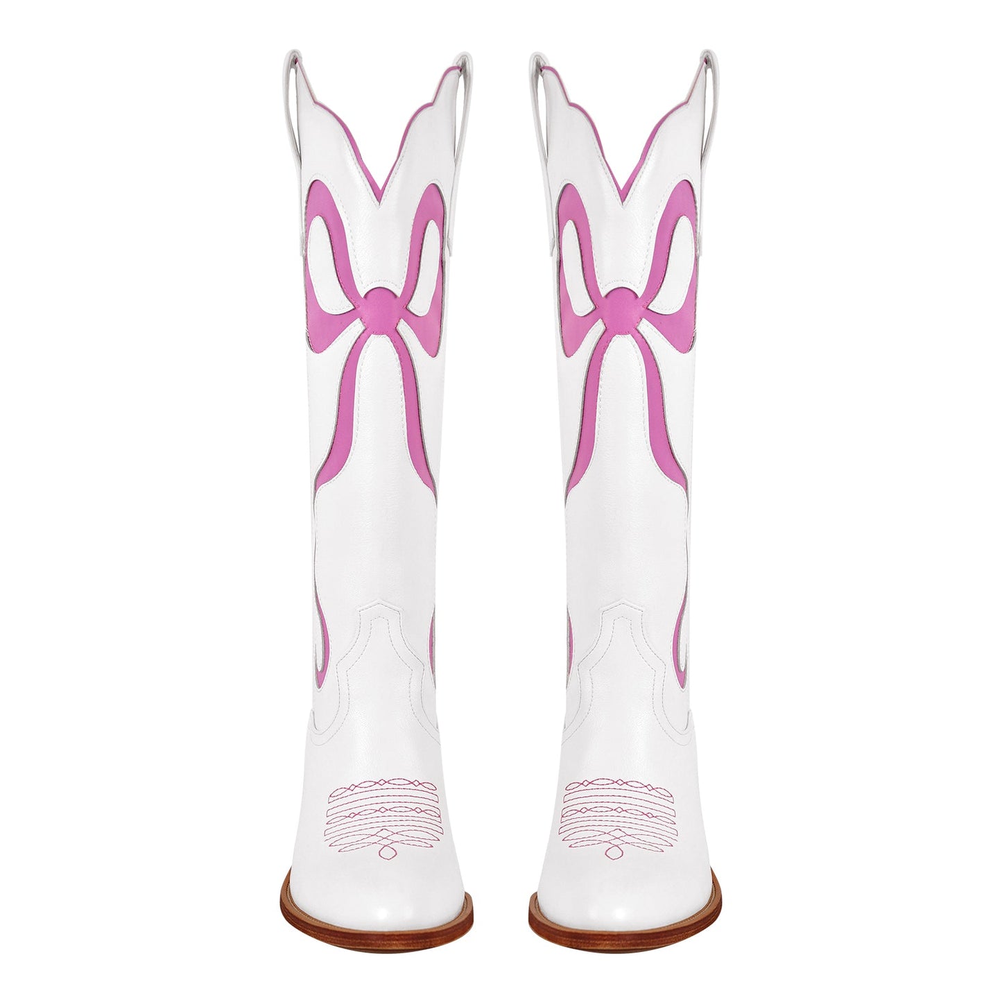 White Pointed Toe Pink Bow Knee High Western Boots