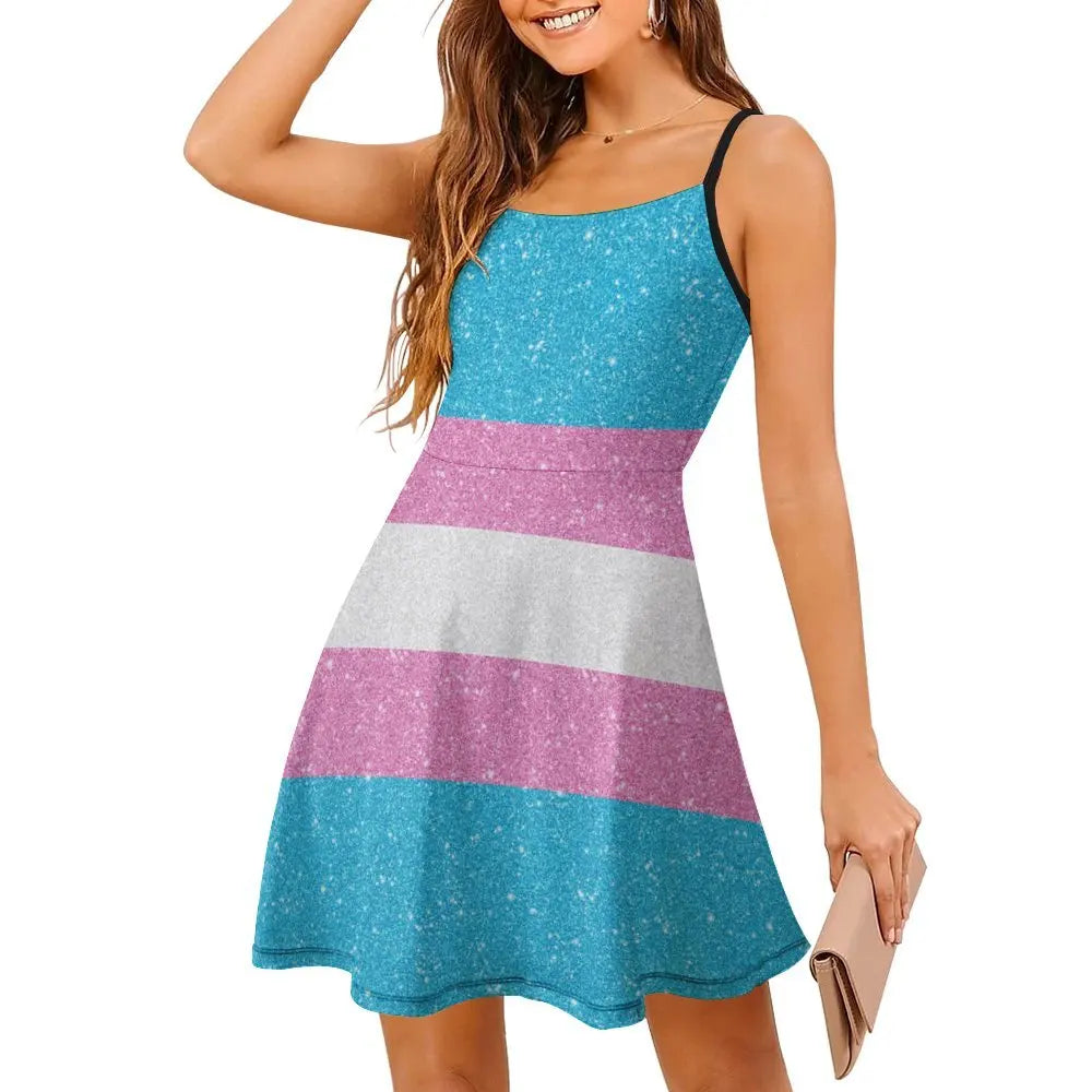 Faux Glitter Transgender Pride Flag Dress