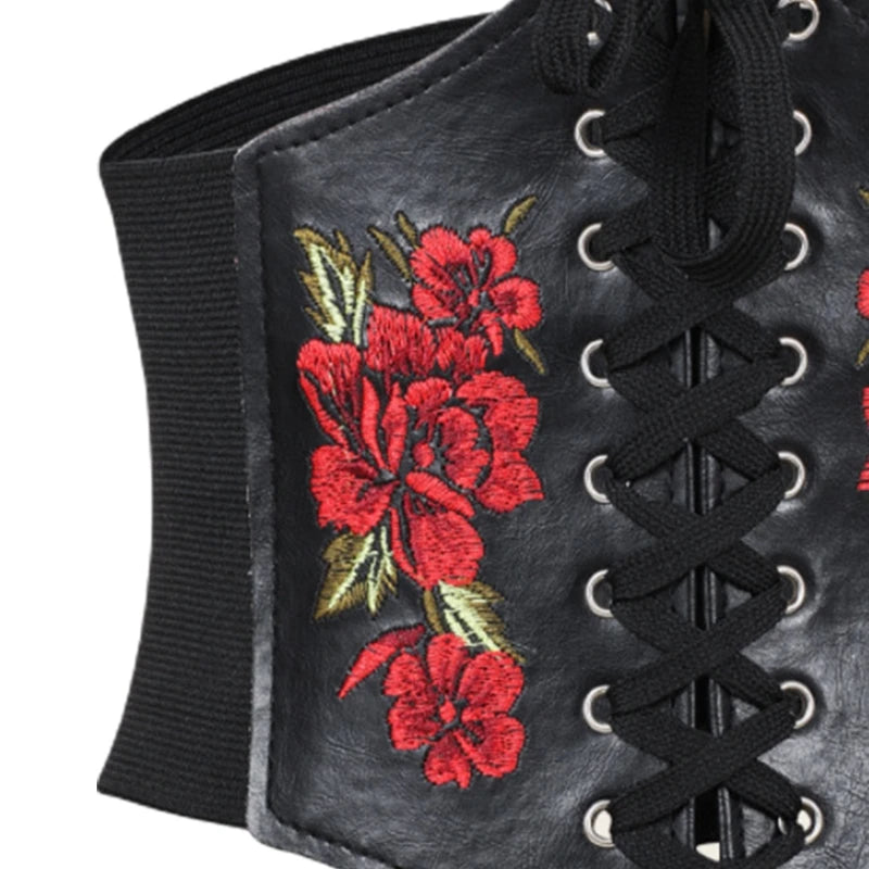 Embroidered Rose Waist Cincher