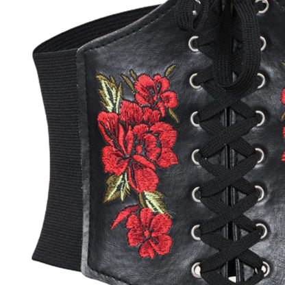 Embroidered Rose Waist Cincher