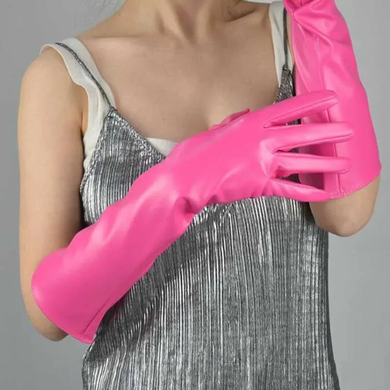 Pink Leather Extra Long Gloves