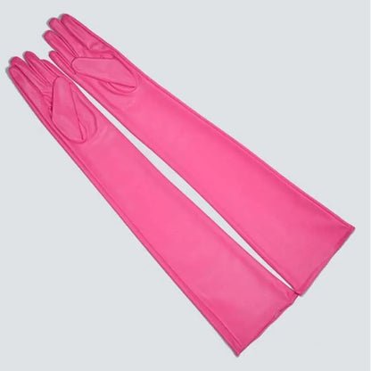 Pink Leather Extra Long Gloves