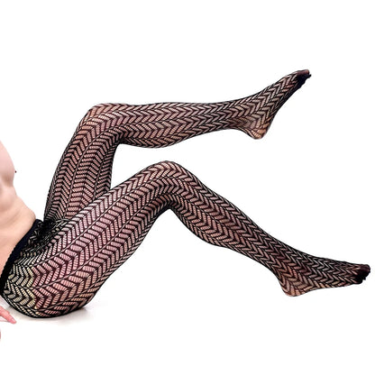 Men's Fishnet Striped Stockings