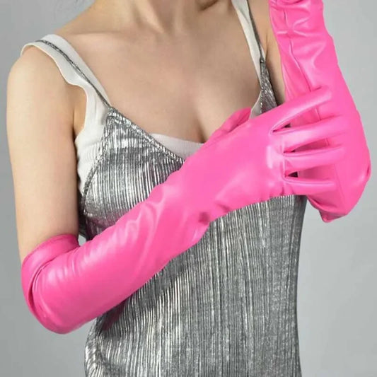 Pink Leather Extra Long Gloves