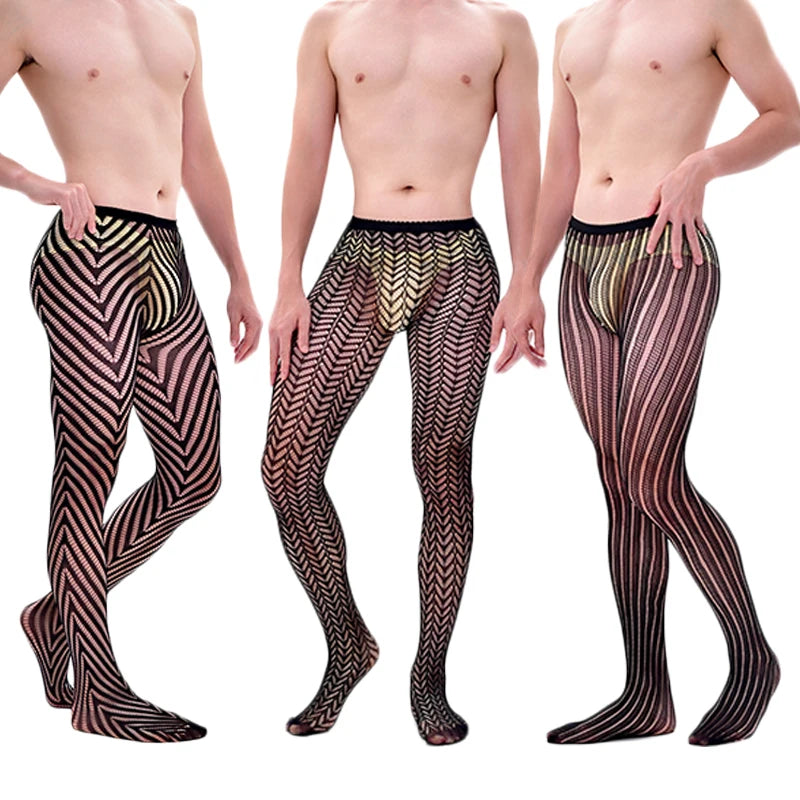 Men's Fishnet Striped Stockings