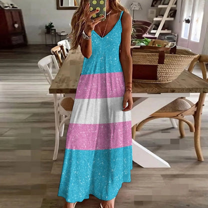 Faux Glitter Transgender Pride Flag Dress