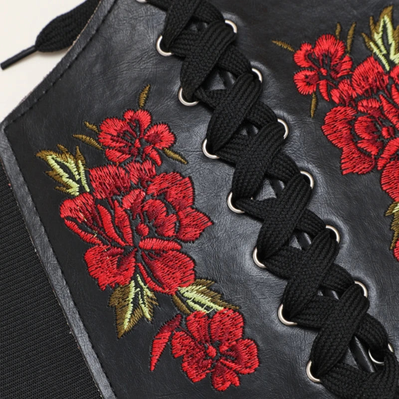 Embroidered Rose Waist Cincher