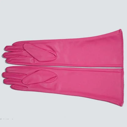 Pink Leather Extra Long Gloves