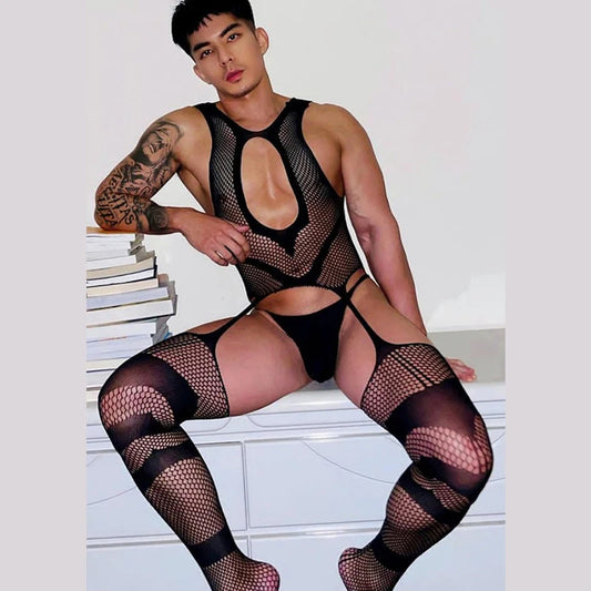 Men's Sheer Lace Body Stocking