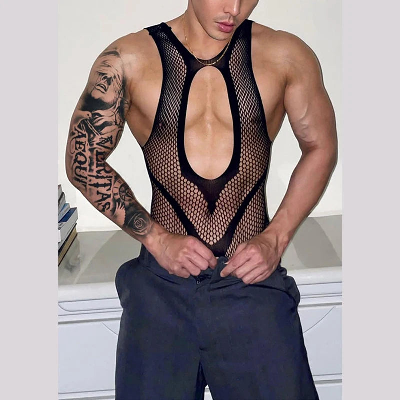 Men's Sheer Lace Body Stocking