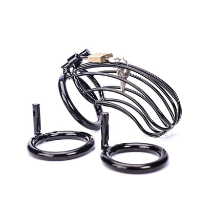 Black Metal Cock Cage 4.33 Inches Long Three Rings Included