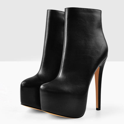 Rounded Toe Platform Stiletto High Heel Ankle Boots