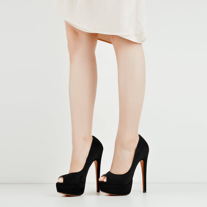 Black Peep Toe Platform Stiletto High Heel Pumps