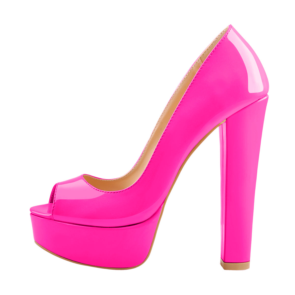 Peep Toe Platform Rose Red Chunky High Heel Pumps